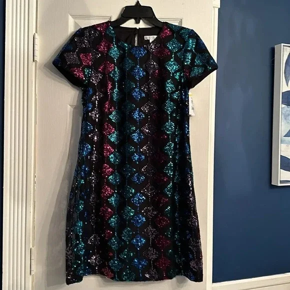 NEW london times Women's Diamond Sequin T-Shirt Dress - size 2 - Picture 5 of 9